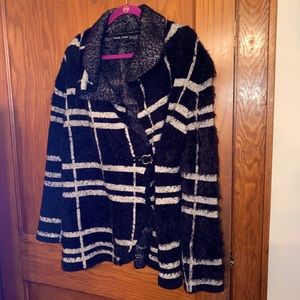 Never worn black fuzzy jacket with gold buckle